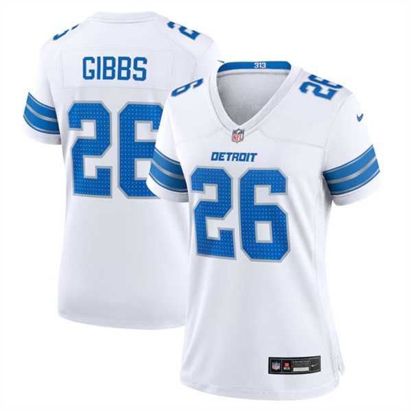 Women%27s Detroit Lions #26 Jahmyr Gibbs White Stitched Jersey Dzhi